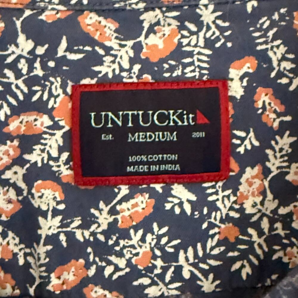 Untuckit Buckley Short Sleeve Shirt Mens Blue Floral Cotton Preppy Streetwear- M - Picture 4 of 4